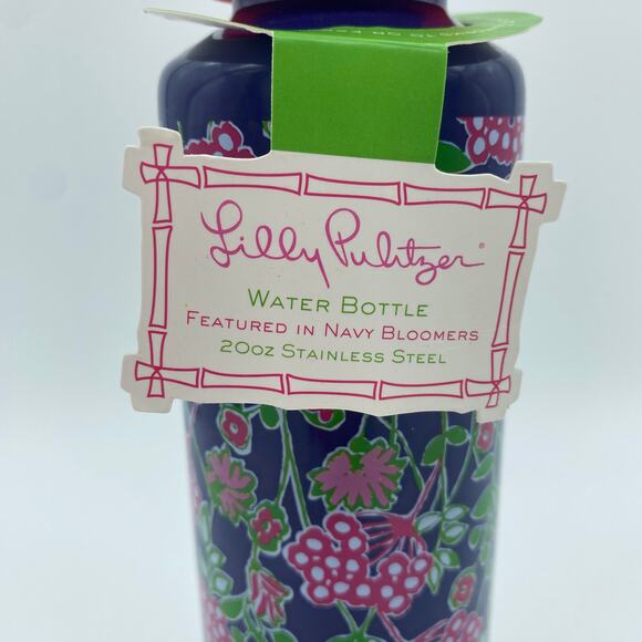 Lilly Pulitzer Water Bottle Navy Bloomers 20oz Stainless Steel Pink Blue - Picture 2 of 6